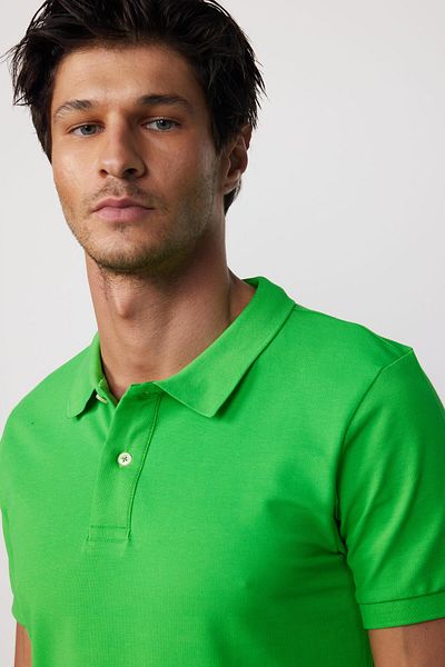 Tudors Ανδρικό μπλουζάκι Slim Fit Slim Fit 100% βαμβακερό απλό πικέ πράσινο γιακά μπλουζάκι