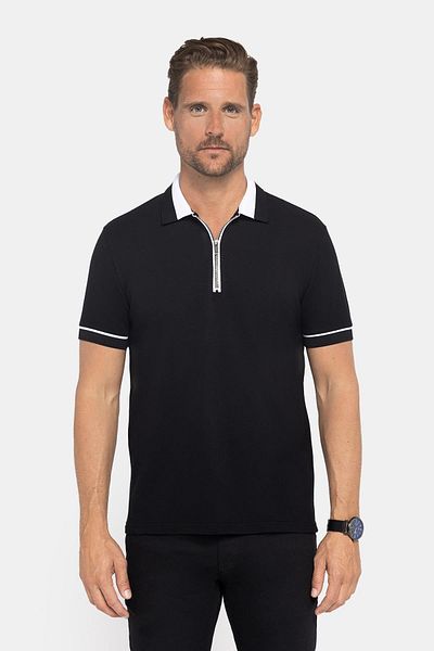 Tudors Pánské Slim Fit Slim Fit 100% bavlna Plain Pique černé polo tričko se zipem