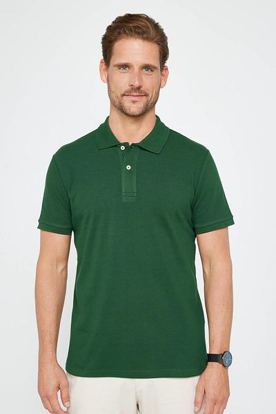 Tudors Ανδρικό μπλουζάκι Slim Fit Slim Fit 100% βαμβακερό απλό πικέ πράσινο γιακά μπλουζάκι