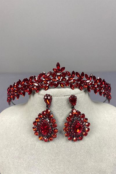 Hayalperest boncuk Red Slim Elegant Vera Bridal Henna - Cercei cu coroană și navetă
