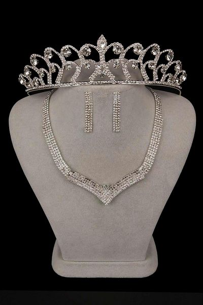 Hayalperest boncuk Set rochie de seară Vera Crystal Stone - colier, cercei și coroană de mireasă trandafir