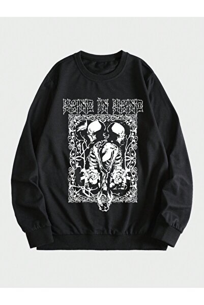 donamod Seria Coko ROMWE Street Life Guys Skeleton & Letter Graphic Swea tricou