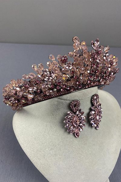 Hayalperest boncuk Bead Embroidered Spring Bridal Henna Crown And Thin Shuttle Earrings