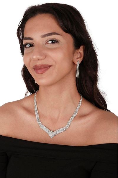 Hayalperest boncuk Set de cercei pentru rochie de seara si colier din piatra de cristal Vera - Coroana de mireasa cu imprimeu floral
