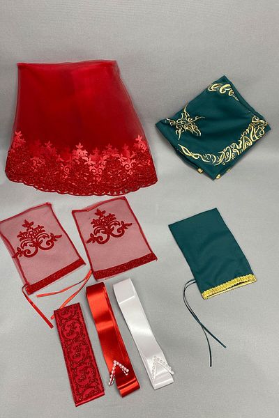 Hayalperest boncuk Glittery Bridal Veil Embroidered Groom Cover Jewelry Ribbon Set