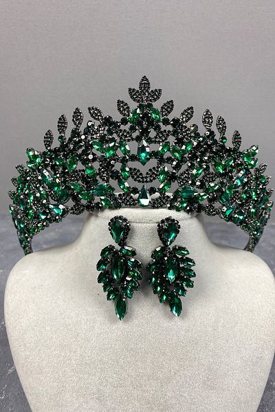 Hayalperest boncuk Oscar Bridal Henna Crown and Evening Dress Earring Set