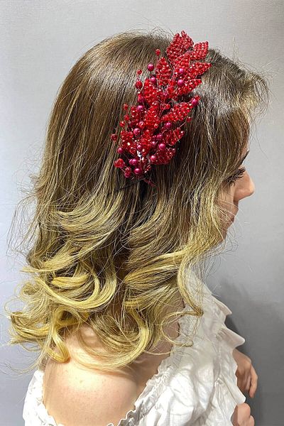 Hayalperest boncuk Accesoriu pentru păr și turban cu mărgele model Red Leaf