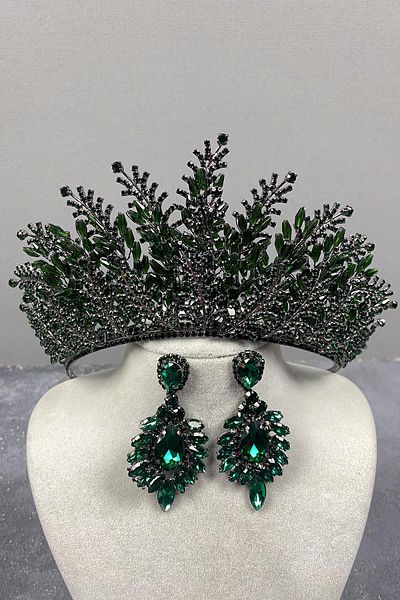 Hayalperest boncuk Nairobi Bead Embroidered Bridal Henna Crown and Shuttle Earring Set