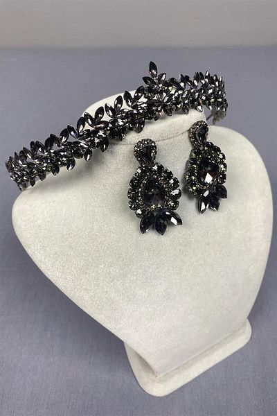 Hayalperest boncuk Coroană Vera Bridal Henna antracit și cercei cu picătură - subțire și elegantă