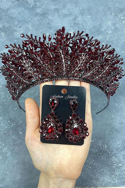Hayalperest boncuk Set de coroană și cercei de mireasă cu mărgele Nairobi burgundy