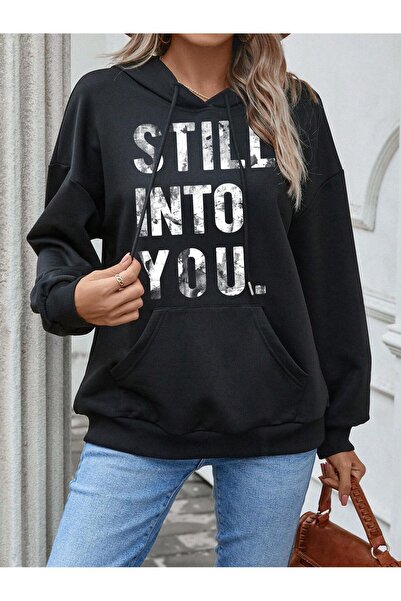 donamod Coke series Slogan Graphic Kangaroo Pocket Drop Shoulder Drawstring H...