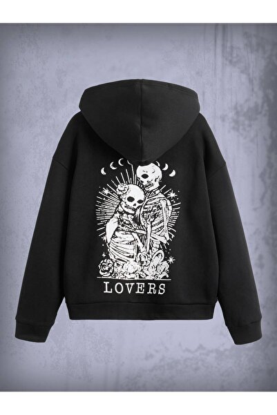 donamod Seria Coke Goth Letter Skeleton Graphic Drawstring Thermal Hoodie