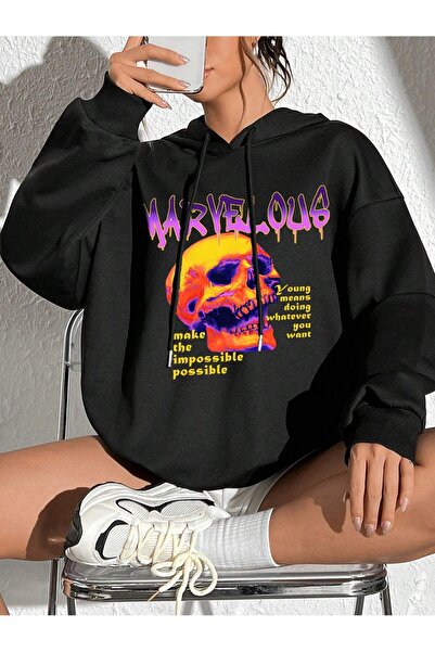 donamod Hanorac cu glugă supradimensionat d din seria Coke, cu grafică cu cra...