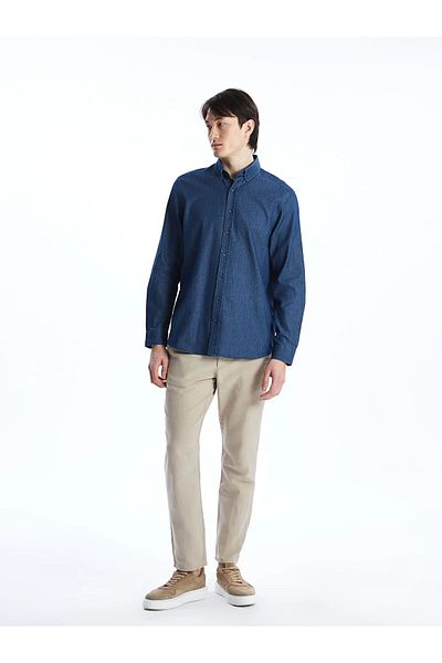 LC Waikiki Ανδρικό πουκάμισο SOUTHBLUE Indigo Regular Fit μακρυμάνικο Dobby