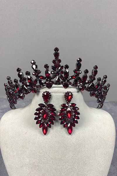 Hayalperest boncuk Set de cercei cu coroană și navetă de mireasă Burgundy Cooker