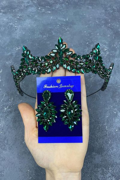 Hayalperest boncuk Venice Stoned Bridal Henna Crown and Drop Earring Set