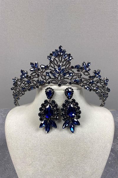 Hayalperest boncuk Bridal Henna Crown and Shuttle Stone Earring Set - Melis