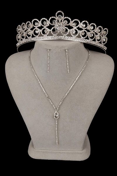 Hayalperest boncuk Rio Stylish Crystal Jewelled Evening Dress and Necklace Set - Earrings and Flower Bridal Crown