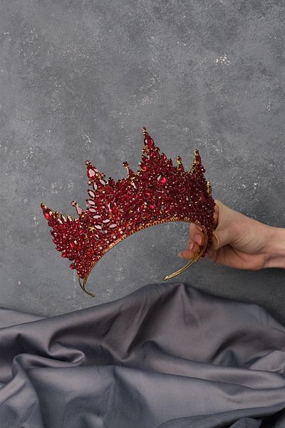 Hayalperest boncuk Burgundy Gold Paris High Dense Bead Embroidered Bridal Henna Crown