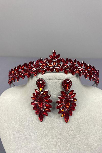 Hayalperest boncuk Thin Elegant Vera Bridal Henna Crown And Shuttle Earrings