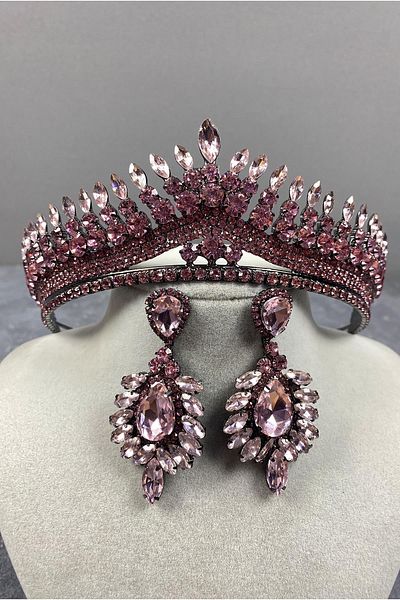 Hayalperest boncuk Σετ σκουλαρίκια νυφικής ροζ Anteras Henna Crown και Shuttles Stone