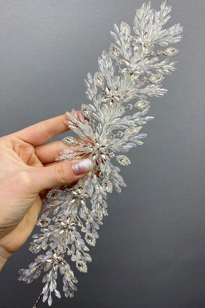 Limelia Accesoriu pentru bentita de păr cu coroană de mireasă cu mărgele argintii transparente Arden