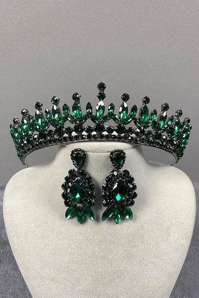 Hayalperest boncuk Set de coroană și cercei de mireasă cu henna verde Pedro Stone