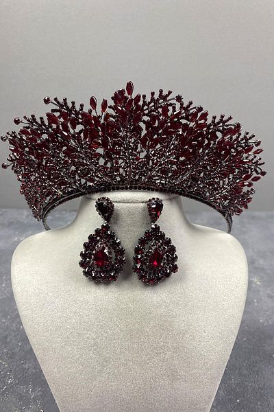 Hayalperest boncuk Set de coroană și cercei de mireasă cu mărgele Nairobi burgundy