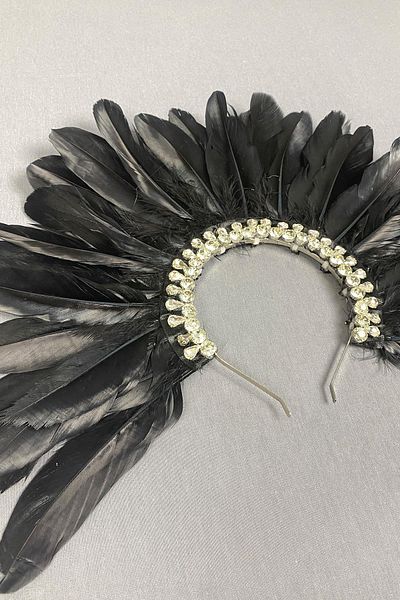 Hayalperest boncuk Accesoriu pentru coroana de mireasa Hera Black Feather Stone