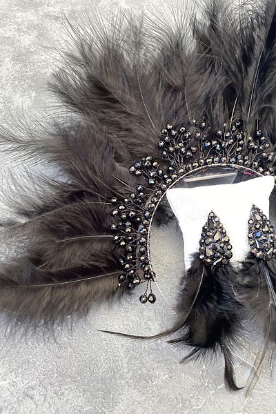 Hayalperest boncuk Coroană și cercei de mireasă Maya Feather Crystal Beaded Henna
