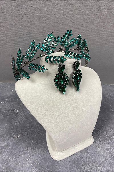 Hayalperest boncuk Dilana Bridal Hair Accessory - Earrings with Leaf Branches and Shuttle Stones