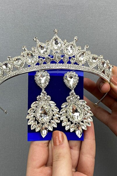 Hayalperest boncuk Set de coroană de mireasă și cercei cu navetă Ade Model