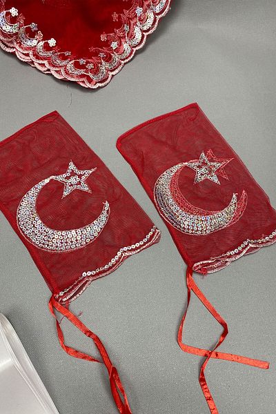 Hayalperest boncuk Glittery Bridal Veil and Moon Star Groom Cover Jewelry Ribbon Set