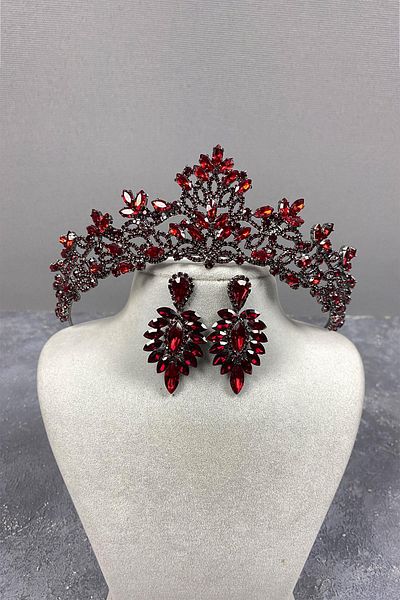 Hayalperest boncuk Melis Bridal Henna Crown și Cercei cu piatră cu navetă