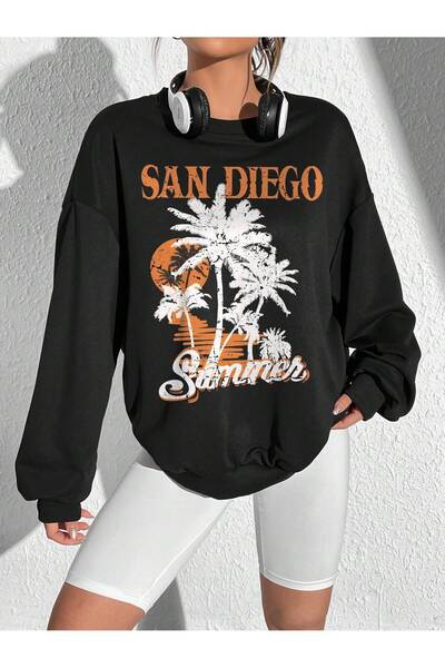 donamod Košulja sa spuštenim ramenima sa printom slova i palme iz serije Coke