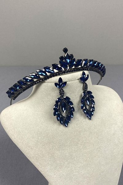 Hayalperest boncuk Ece Bridal Henna Crown and Shuttle Stone Earrings