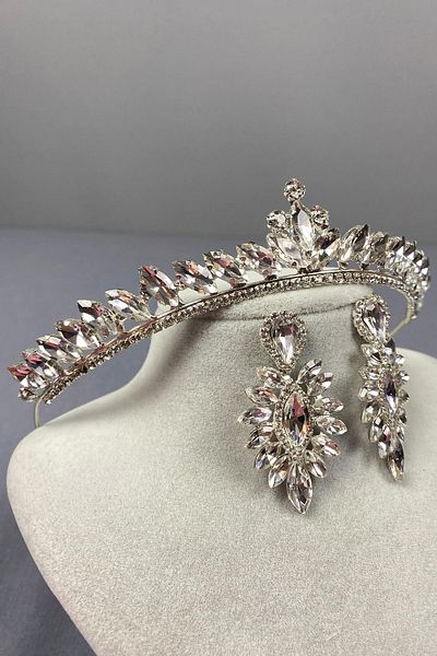 Hayalperest boncuk Set de cercei Ece Sterling Silver Crown și Drop Stone pentru mireasă