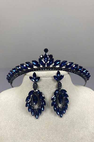 Hayalperest boncuk Cercei Ece Bridal Henna albastru bleumarin - cu detaliu de piatră pe coroana și navetă