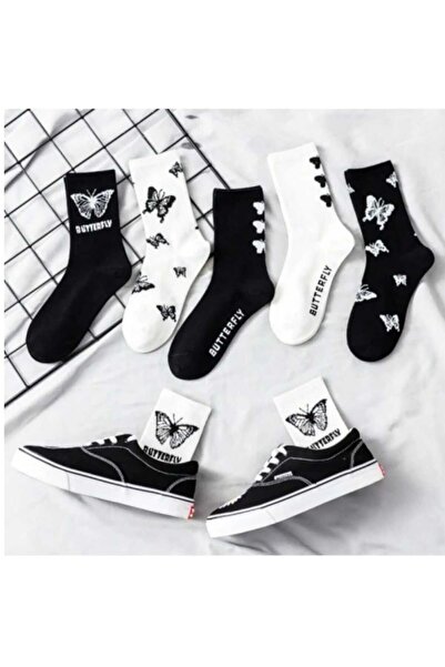 HAYEL 6 perechi de șosete de tenis de colegiu din bumbac, cu nas negru alb, c...