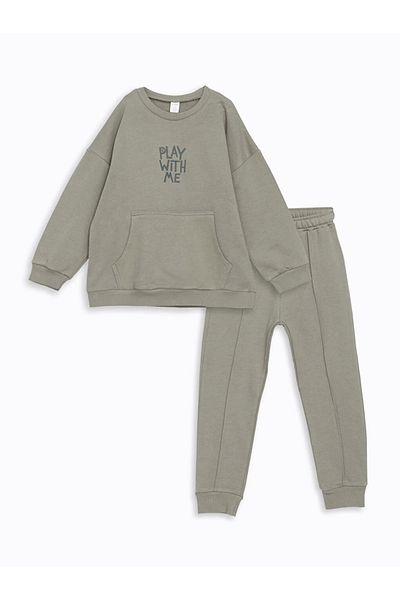 LC Waikiki Sada mikiny a tepláků s potiskem Crew Neck pro chlapečka – sada 2 ks