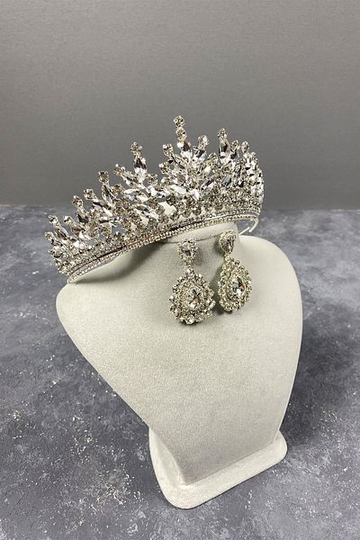 Hayalperest boncuk Set de cercei de mireasa si rochie de seara Rio Stone argintiu
