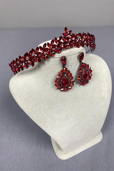 Hayalperest boncuk Red Slim Elegant Vera Bridal Henna - Cercei cu coroană și navetă