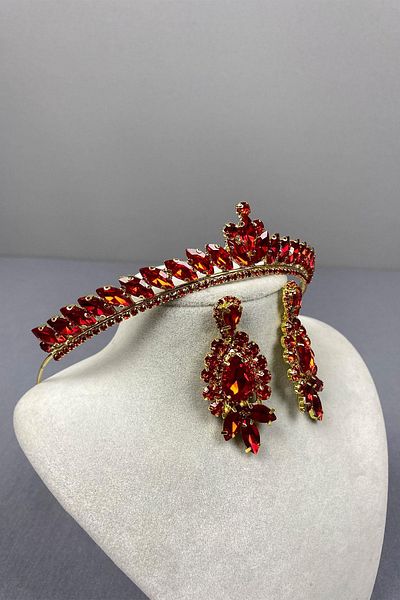 Hayalperest boncuk Set de cercei cu coroană și piatră cu picătură de aur roșu Ece Bridal Henna