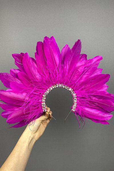 Hayalperest boncuk Coroana de mireasa Henna din piatra fucsia - Accesoriu Enda Feather