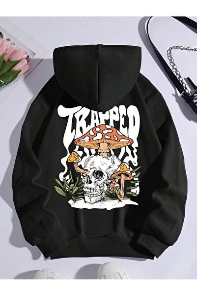 donamod Seria Coca Cola Halloween Skull & Letter Graphic Kangaroo Pocket Draw...