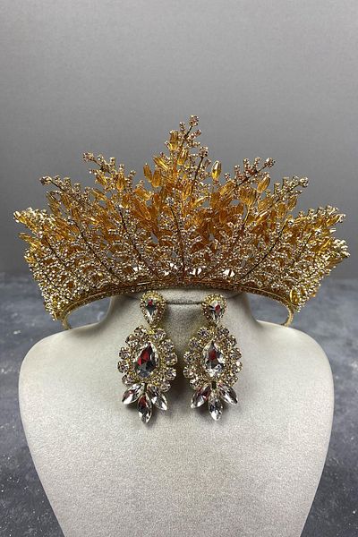 Hayalperest boncuk Set de cercei și coroană de mireasă cu henna brodate cu mărgele Nairobi