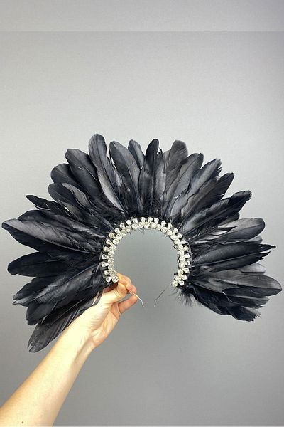 Hayalperest boncuk Coroana Hera Bridal Henna - Accesoriu cu pene și pietre