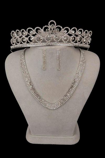 Hayalperest boncuk Set de cercei pentru rochie de seară și colier din piatră Linda - Coroana de mireasă cu imprimeu floral