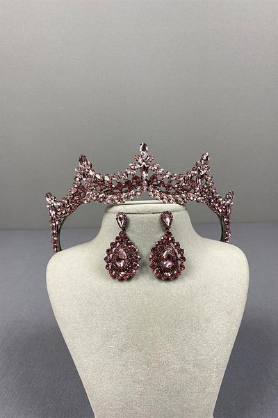 Hayalperest boncuk Venetian Bridal Henna and Drop Earring Set with Pink Stones