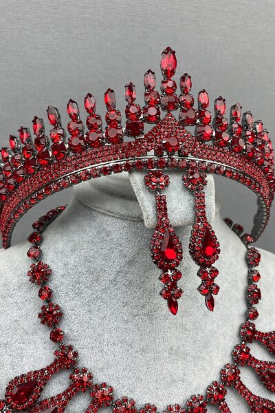 Hayalperest boncuk Set de coroană și colier cu henna de mireasă Anteras roșu